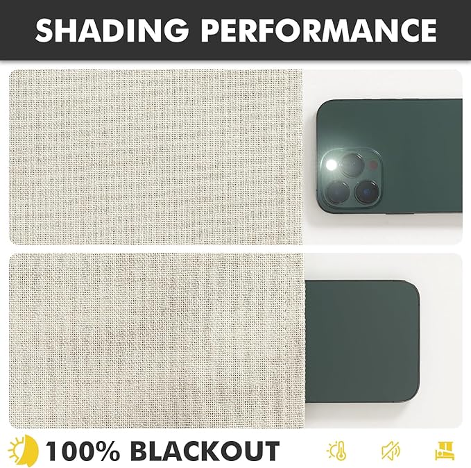 MIULEE 100% Blackout Linen Curtains for Bedroom, Linen Beige Solid Luxury Decor Thermal Insulation Room Darkening Drapes for Living Room Nursery Back Tab Rod Pocket 42 x 63 Inches, 2 Panels