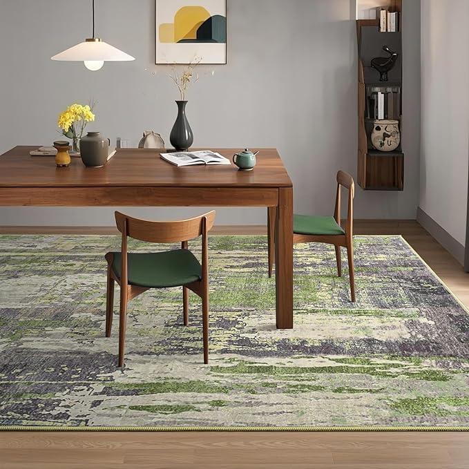 Toneed Abstract Area Rug Modern Washable Rug Soft Non Slip Rug Low Pile for Bedroom Living Room Dining Room Green 8x10 Feet
