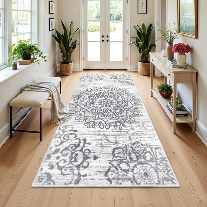 HEBE Washable Area Rug - 3'x6' Non Slip Soft Distressed Medallion Bedroom & Living Room Accent Throw Vintage Entry Floor Carpet for Dining Room & Bathroom Entryway