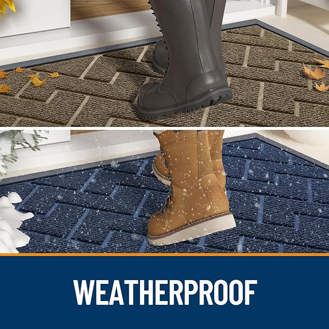 OLANLY Front Door Mat Indoor Outdoor Entrance, Waterproof All-Season, All-Weather Doormat, Sturdy Natural Rubber, Low Profile, Easy Clean Patio Porch Entryway Mat, Herringbone Brick (Black, 29.5x17)
