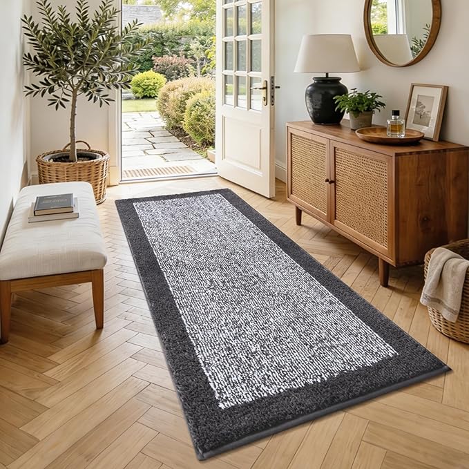 60x24 Long Bathroom Rugs Washable Non Slip, Dark Grey Bath Mat for Bathroom Floor Tub, Soft Absorbent Quick Dry Mats for Shower, Bathtub,Home Decor