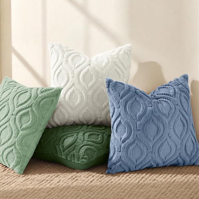 decorUhome Throw Pillow Covers 22x22 Inch Set of 2, Soft Plush Faux Wool Dusty Blue Solid Couch Pillow Covers, Accent Euro Sham Farmhouse Neutral Square Pillow Cases for Sofa Bed Living Room