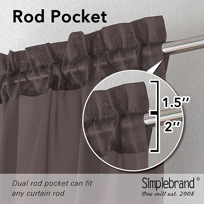 Simplebrand Chocolate Sheer Curtains 84 Inches Long, Light Filtering Rod Pocket Solid Color Window Sheer Curtain Panels, Elegant Curtains & Drapes for Living Room, Bedroom 2 Panels (42" W x 84" L)