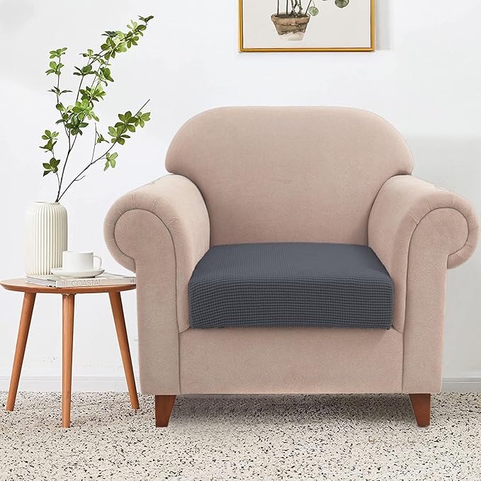 Water-Repellent Sofa Cushion Covers Jacquard High Stretch Fabric Furniture Protector for Living Room, Washable Sofa Seat Slipcover, 1 Seater Settee (Chair Cushion, Gray)