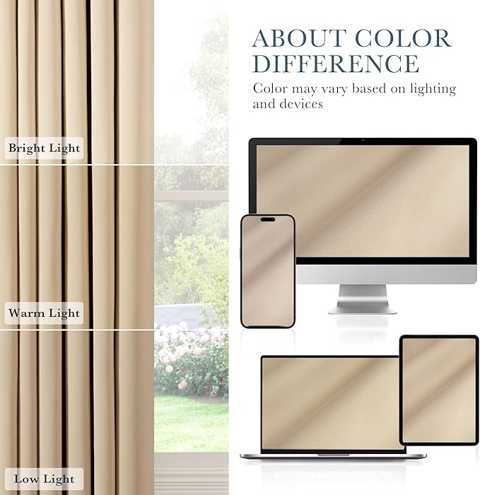 PONY DANCE Beige Blackout Curtains 96 inch Long, Room Darkening Curtains for Bedroom, Thermal Insulated Drapes for Living Room Window, Back Tab/Rod Pocket, 52 x 96 Inch,2 Panels Set,Biscotti Beige