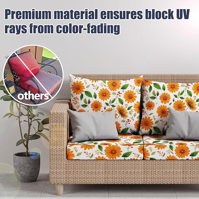 8Pcs Stretch Patio Cushion Covers, Outdoor Couch & Sofa Replacement Slipcovers for Patio Furniture Cushion Covers, Washable Reusable Furniture Protector