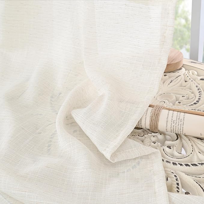 Linen Blend Curtain Panels, Light Filtering, 102 Inch, Set of 2