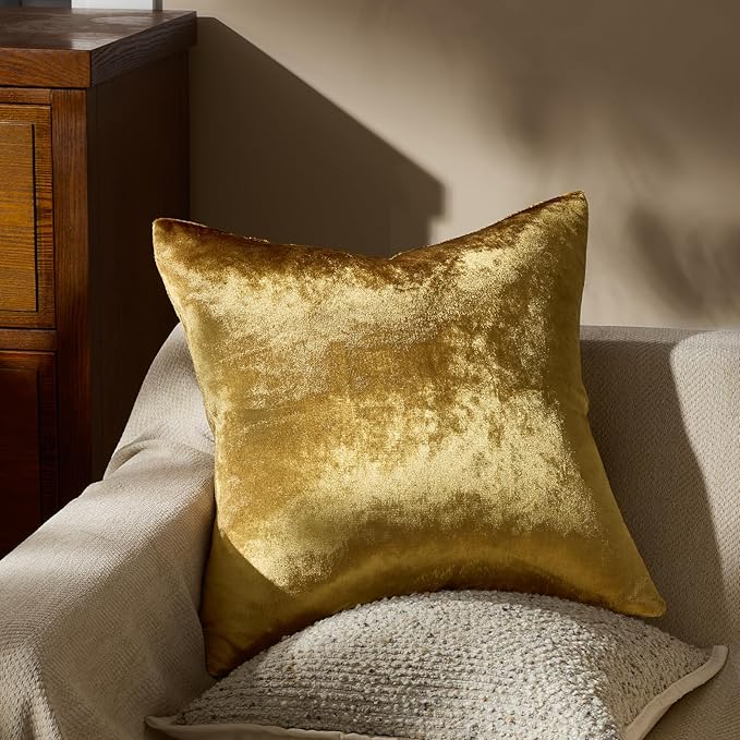 GIGIZAZA Gold Velvet Decorative Throw Pillow Covers,18x18 Pillow Covers for Couch Sofa Bed 2 Pack Soft Cushion Covers