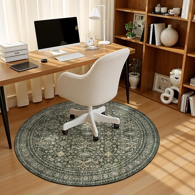 Lofus 4ft Area Rugs for Living Room, Green Washable Area Rug with Non-Slip Backing,Soft Boho Carpets for Bedroom Dining Room Home Office Indoor Nursery
