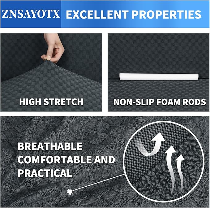 ZNSAYOTX 1 Piece Jacquard Couch Covers for 2 Cushion Couch High Stretch Loveseat Slipcover for Pets Dogs Anti Slip Love Seat Sofa Slipcover Furniture Protector (Loveseat, Dark Grey)