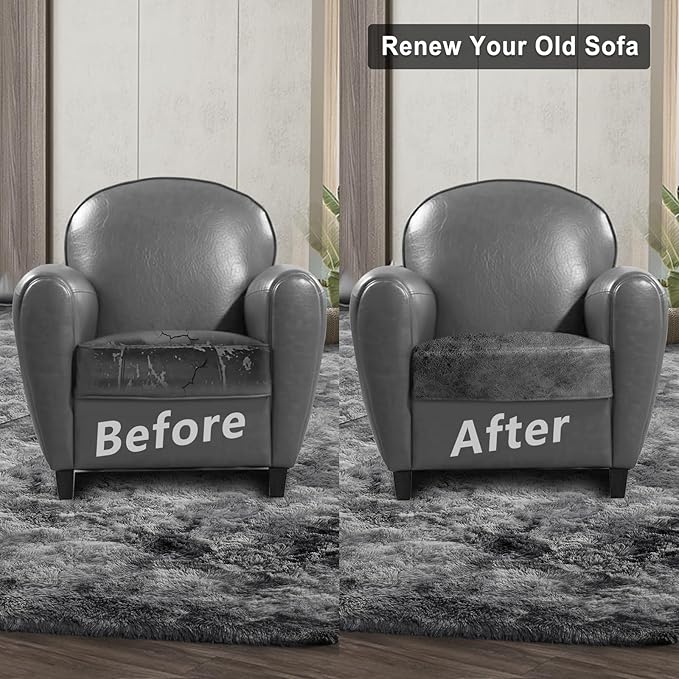 Leather Look Couch Cushion Covers Sofa Seat Slipcovers Sets Couches Furniture Protector for Sectional Armchair Loveseat Pets Kids Stretch Spandex Fabric (1 Cushion Armchair, Light Grey)