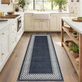 GarveeHome Washable Hallway Rug 2x6 Narrow Modern Bordered Floor Runner, Non-Shedding Contemporary Bedside Rug, Foldable Ultra-Thin Carpet Runner for Bedroom, Kitchen, Laundry Room, Navy Blue