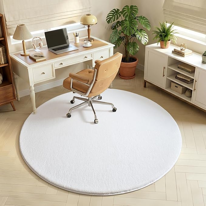 Amearea White Round Area Rugs 5ft Washable Circle Rugs for Bedroom Living Room, Fluffy Indoor Thickened Memory Foam Rug, Non Slip Minimalist Circular Carpet for Kids Boys Girls Dorm Nursery Room Decor