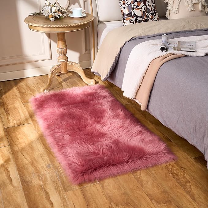 EasyJoy Ultra Soft Fluffy Shaggy Area Rug Faux Fur Rug Chair Cover Seat Pad Fuzzy Area Rug for Bedroom Floor Sofa Living Room (2 x 4 ft Rectangle, BlushPink)
