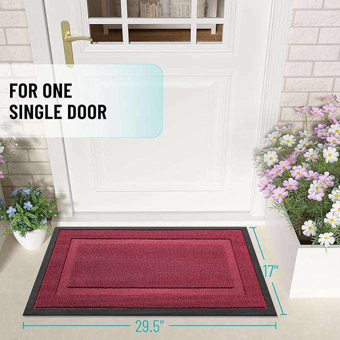 OLANLY Front Door Mat Indoor Outdoor Entrance, Waterproof All-Season, All-Weather Doormat, Sturdy Natural Rubber, Low Profile, Easy Clean Patio Porch Entryway Mat, 59x23, Burgundy