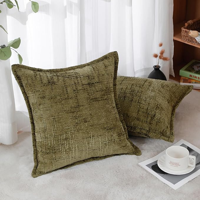 HPUK Fall Chenille Soft Throw Pillow Covers 18x18 Set of 2, Accent Cushion Covers for Living Room, Bedroom, Decorative Solid Color Pillow Covers for Couch, Sofa, Chair, Dusty Green