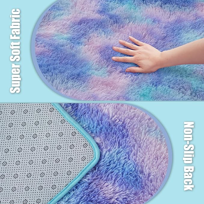 9x12 Fluffy Area Rugs for Living Room,Large Fuzzy Shag Area Rug for Bedroom,Soft Non-Shedding Indoor Plush Carpet for Kids Bedroom Nursery Home Decor,Rainbow Purple