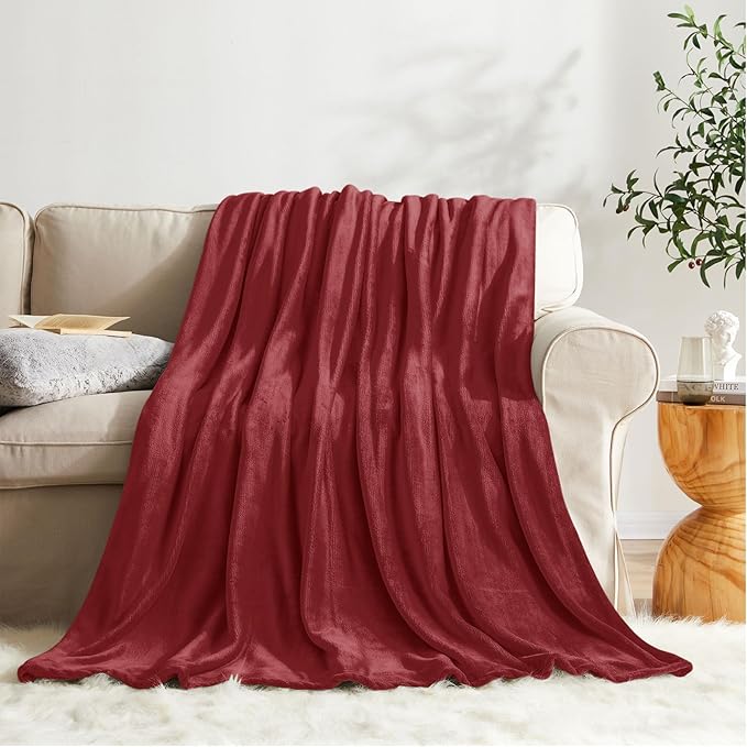 KMUSET Fleece Blanket Twin Size Burgundy Lightweight Super Soft Cozy Fuzzy Bed Blankets Microfiber Factory Shop