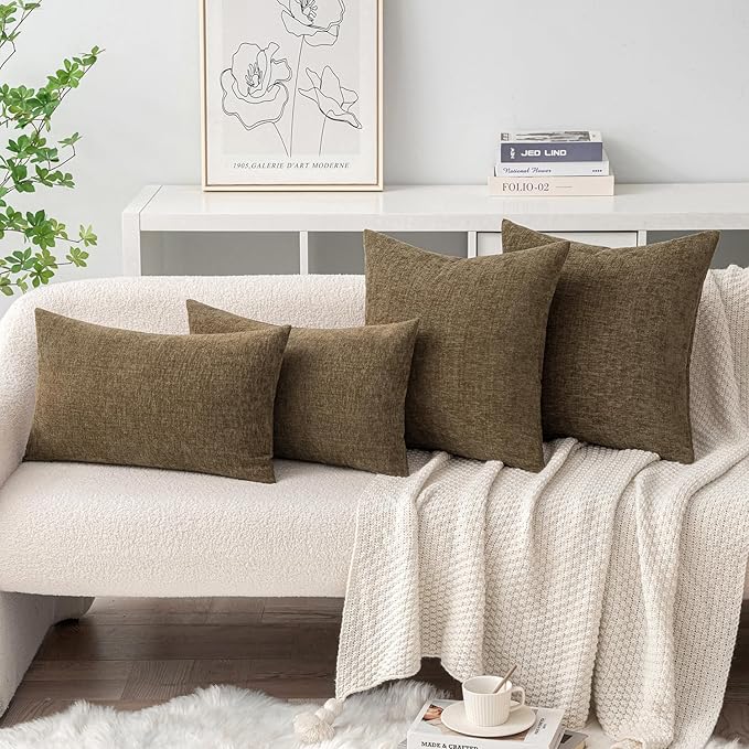 MIULEE Pack of 2 Coffee Throw Pillow Covers 20x20 Inch Soft Chenille Pillow Covers for Sofa Living Room Couch Solid Dyed Cases