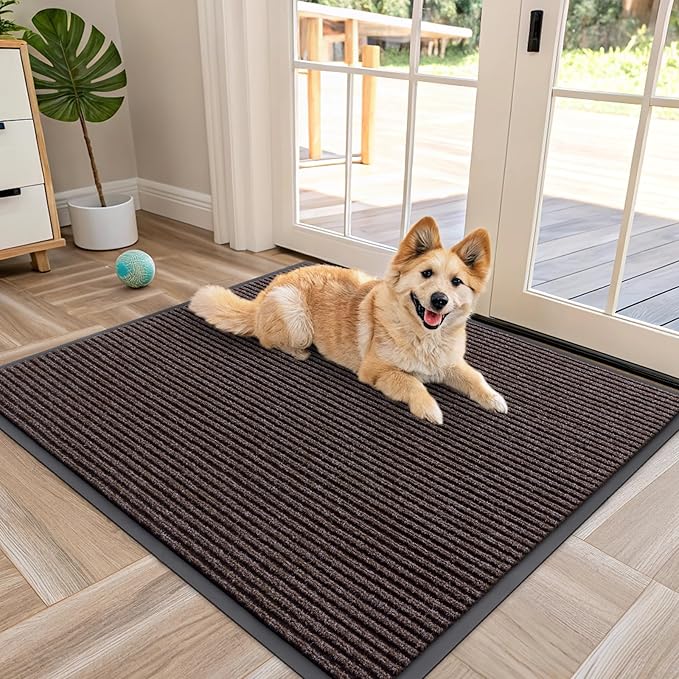 OLANLY Front Door Mat Indoor Outdoor Entrance, Waterproof Heavy Duty Doormat, Fade Resistant, Low Profile, Easy Clean Patio Porch Welcome Floor Mats for Entry, 40x32, Tan
