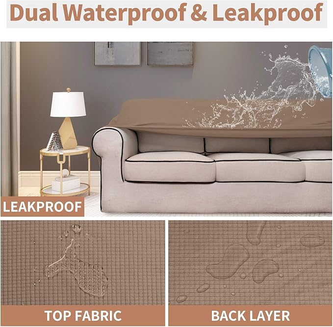 Easy-Going 100% Waterproof Chair Couch Cover,Dual Waterproof Sofa Cover, Stretch Jacquard Sofa Slipcover, Leakproof Furniture Protector for Kids, Pets, Dog and Cat (Chair, Camel)