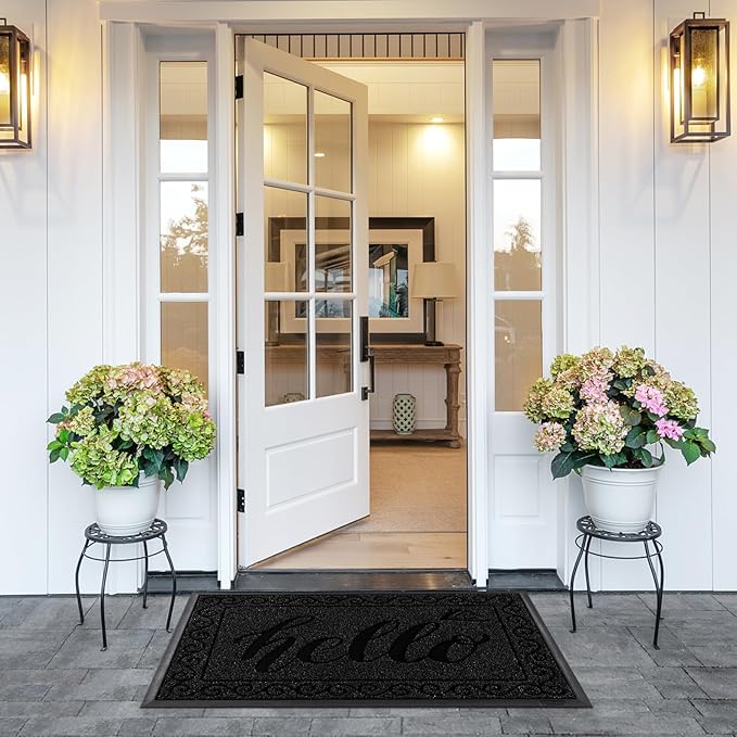 Yimobra Welcome Mats for Front Door 29.5x17, Heavy Duty Waterproof Outdoor Door Mat Outside Entrance, Non-Slip Low Profile Indoor Entryway Mat for Garage Patio, Black
