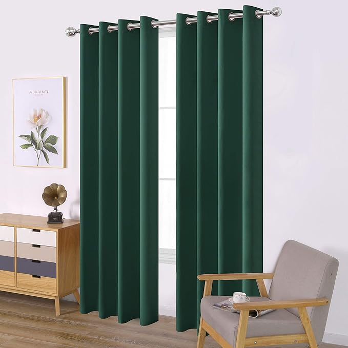 LEMOMO Dark Green Blackout Curtains/52 x 84 Inch Long/Set of 2 Curtain Panels/Thermal Insulated Room Darkening Curtains for Bedroom