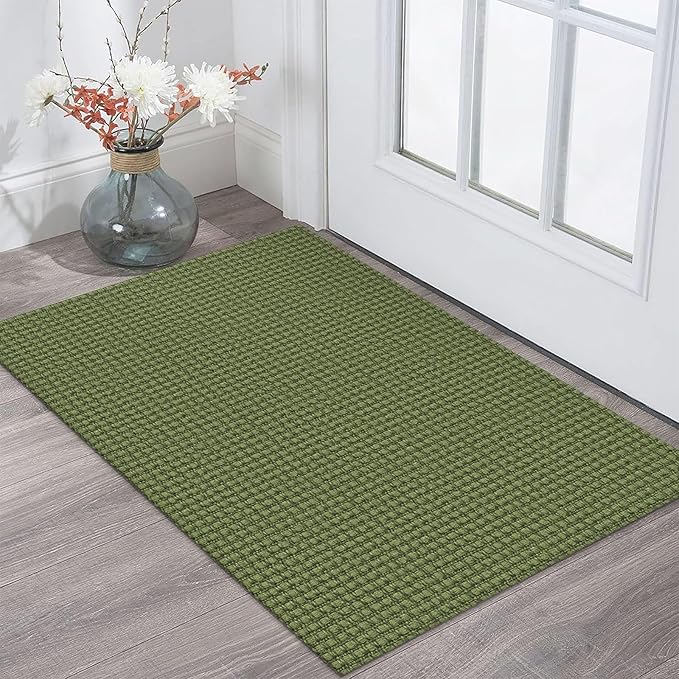 KOZYFLY Indoor Door Mat 2x3 ft Small Area Rugs Washable Front Door Mat Non Slip Rubber Backed Entryway Rug Cotton Entrance Doormat for Front Porch Bathroom Kitchen Bedroom, Bright Green/Earthy Green