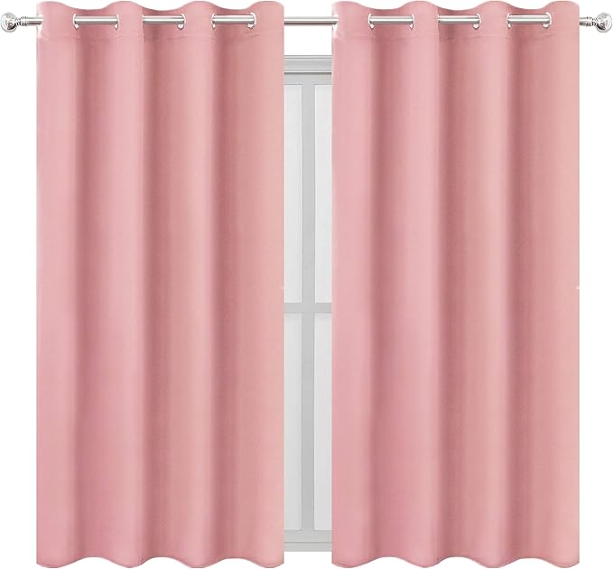LEMOMO Pink Thermal Blackout Curtains/52 x 54 Inch/Set of 2 Panels Room Darkening Curtains for Bedroom