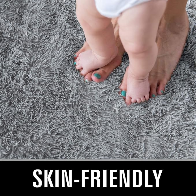 TWINNIS Super Soft Shaggy Rugs Fluffy Carpets, 6x9 Feet, Indoor Modern Plush Area Rugs for Living Room Bedroom Kids Room Nursery Home Decor, Upgrade Anti-Skid Rectangular Fuzzy Rug, Grey