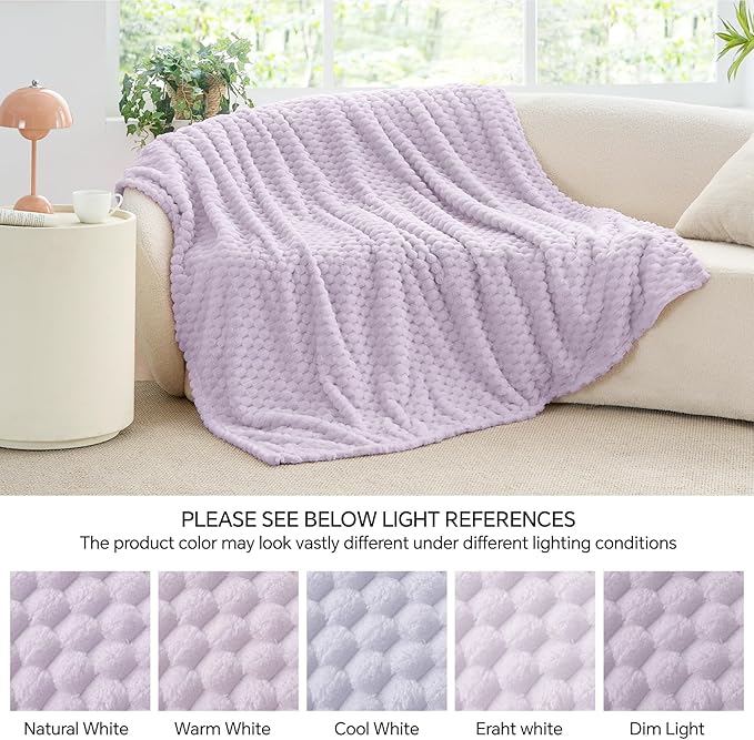 BEDELITE Fleece Blanket - 3D Jacquard Decorative Lavender Fog Throw Blankets for Couch & Bed, Soft and Cozy Warm Plush Fluffy Blanket All Seasons Suitable, 50x60Inches