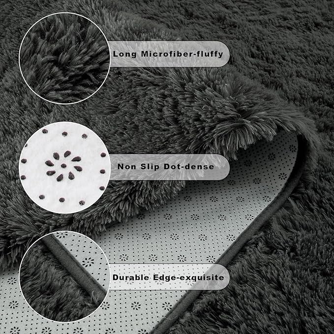 Chicrug Soft Area Rugs for Bedroom Living Room Plush Fluffy Rug 5x8 Feet, Shag Furry Area Rug Carpet Non Shedding for Nursery Children Kids Girls Room Home Decorative, Dark Grey