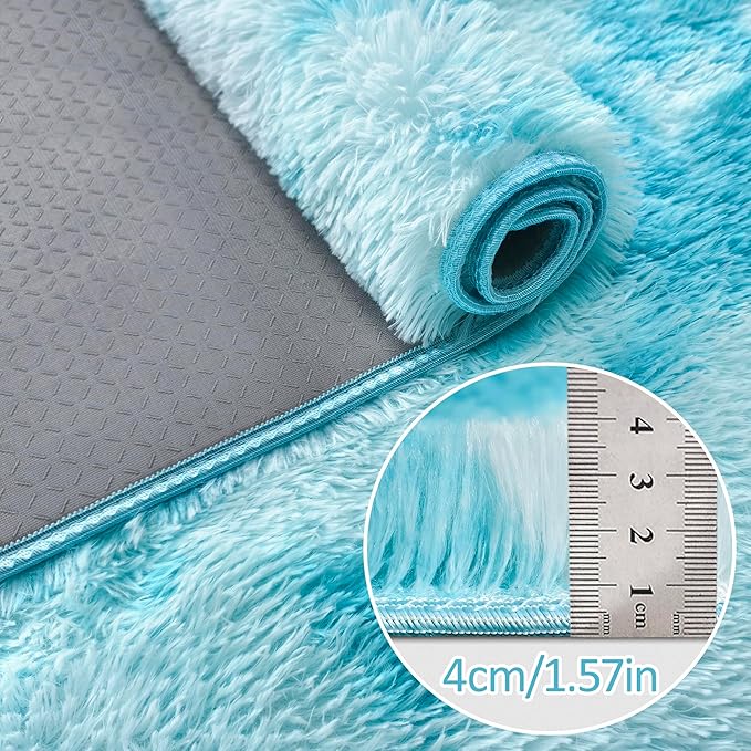 Tie-Dyed Sky Blue 2x6 Machine Washable Runner Rugs for Hallway Soft Fluffy Shaggy Bedside Rugs for Bedroom Living Room Indoor Floor Carpet for Kids Girls and Boys Nursery Rooms Home Decor Aesthetic
