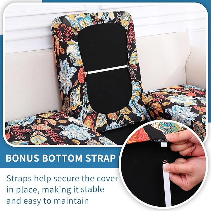 hyha Printed Couch Cushion Covers, Floral Sofa Covers Washable for 2 Cushion Couch, Stretch Pattern Outdoor Cushion Covers for Patio Furniture with Elastic Bottom(Medium, Floral)