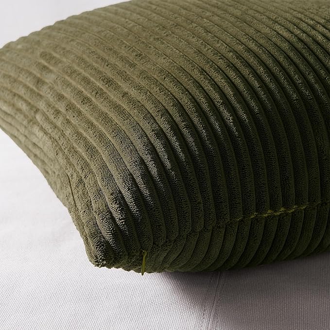 Topfinel Christmas Decorative Throw Pillow Covers Green Series,Winter Fluffy Corduroy Striped Euro Pillows Shams for Couch Bed Bedroom,Western Modern Hunter Green Pillowcase 20x20 Inch Set of 4