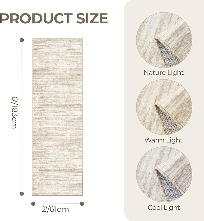 2x6 Runner Rug Non Slip for Entryway, Washable Runners for Kitchen, Soft Thin Hallway Rug for Bedroom, Laundry, Small Stain Resistant Indoor Door Mat(2'x6', Brown/Beige)