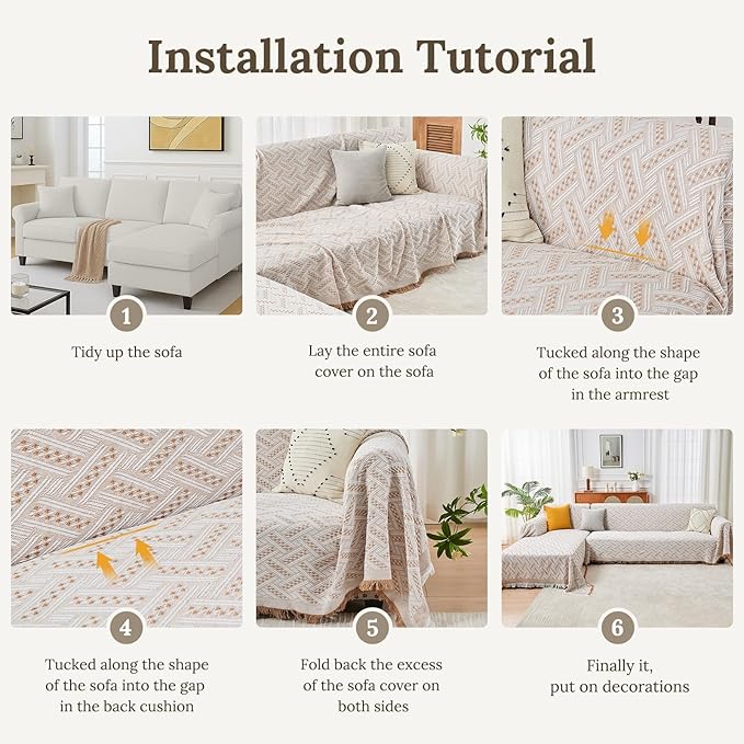 HOMERILLA Sectional Couch Covers for Sectional Sofa L Shaped Sofa Cover Blanket 2 Pieces L Shape Furniture Protector for Pets Dogs(Khaki White, XX-Large)