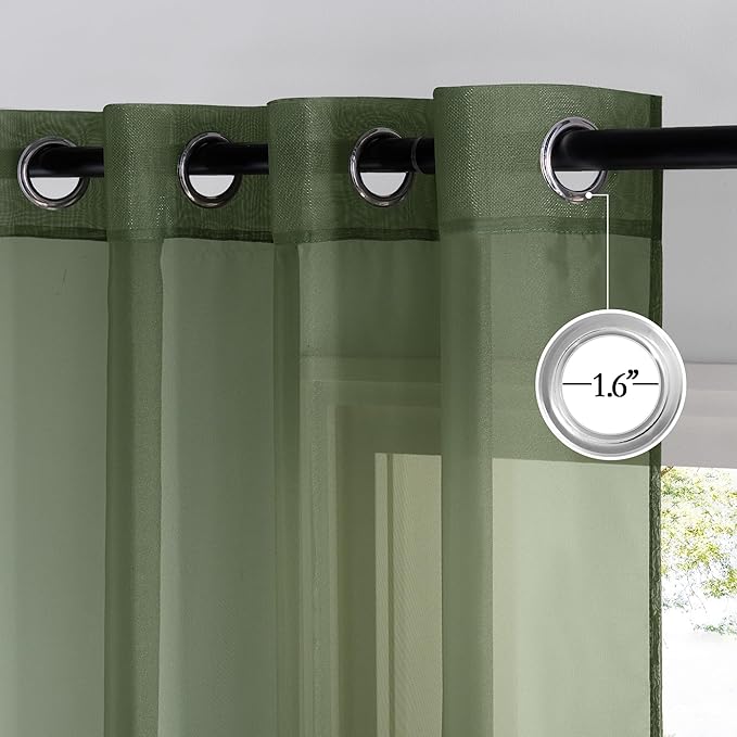 NICETOWN Forest Green Sheer Curtains 96inches Long for Living Room, Grommet Voile Sheer Light Filtering Window Treatments for Bedroom, Sage Green, W54 x L96, Set of 2