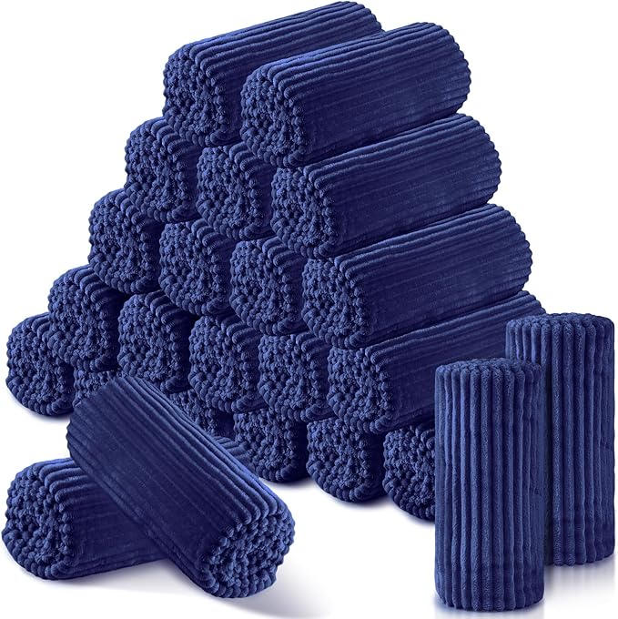 Buryeah 24 Pcs Flannel Throw Blanket Bulk 50 x 60 in Sleepover Blanket Outdoor Wedding Throw Lightweight, Oeko-tex Standard 100 Certified for Sofa Homeless Gifts (Navy)