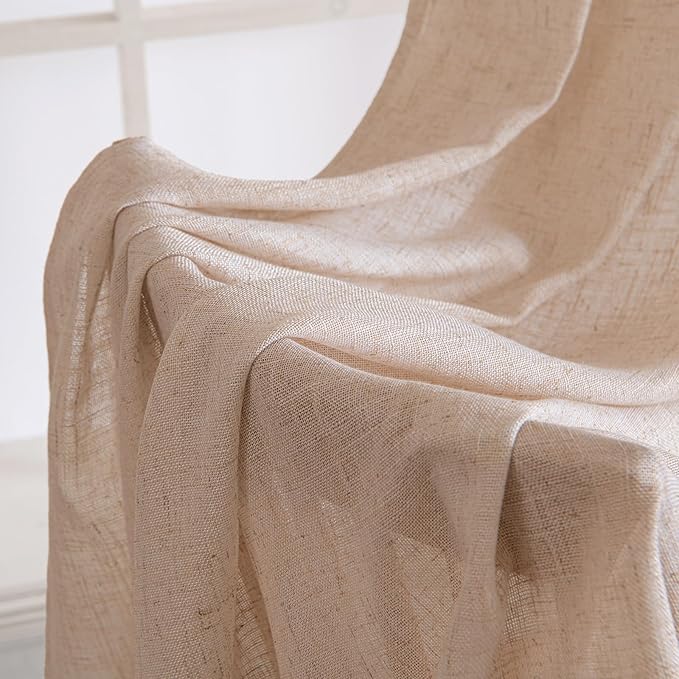 MIULEE Natural Beige Linen Curtains 90 Inch Long 2 Panels for Bedroom Living Room, Soft Linen Textured Window Drapes Semi Sheer Light Filtering Back Tab Rod Pocket Farmhouse Burlap Look Decor