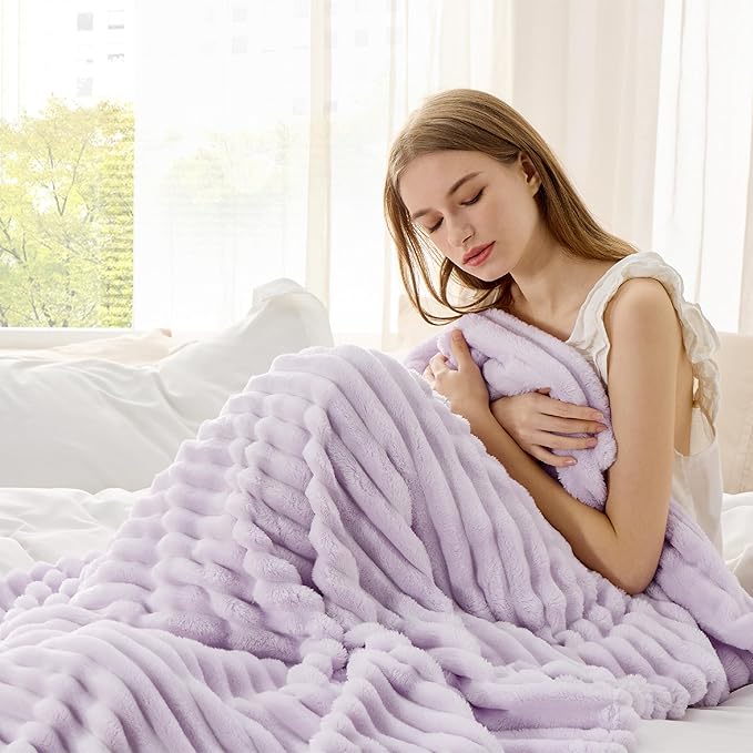Bedsure GentleSoft Lavender Fog Fleece Blanket for Couch - Cozy Soft Blankets for Women, Cute Small Throws for Girls, 60x80 Inches