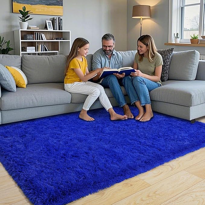 Pionblank Super Fluffy Area Rug for Living Room 5x7 Feet, Modern Indoor Shaggy Carpet, Soft Plush Non Slip Rugs for Bedroom Kids Room Teens Dorm Cloakroom Home Decor, Royal Blue