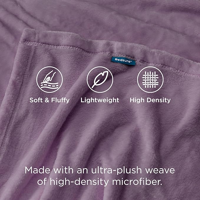 Bedsure GentleSoft Fleece Throw XL Blanket Fog Purple - 300GSM Soft Lightweight Plush Cozy Blankets for Bed, Sofa, Couch, Travel, Camping, 50x70 inches