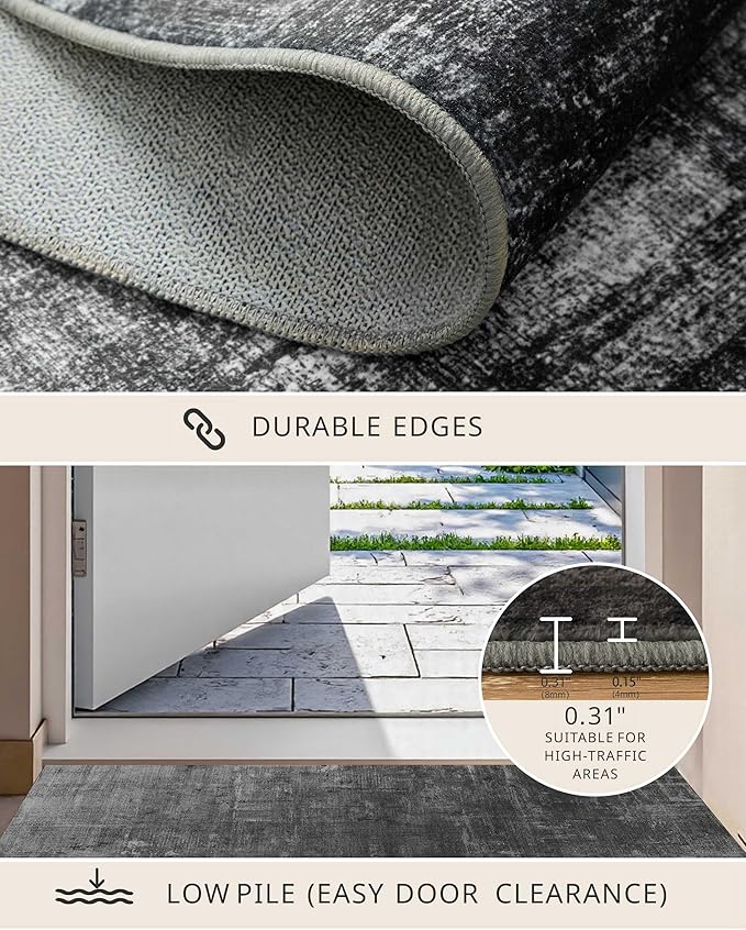 Latte&Fog 8x10 Area Rugs for Living Room, Large Modern Abstract Washable Rug, Boho Non Slip Low Pile Carpet for Indoor Bedroom Dining Room, Office, Dorm, Classroom, Farmhouse and Kids Room