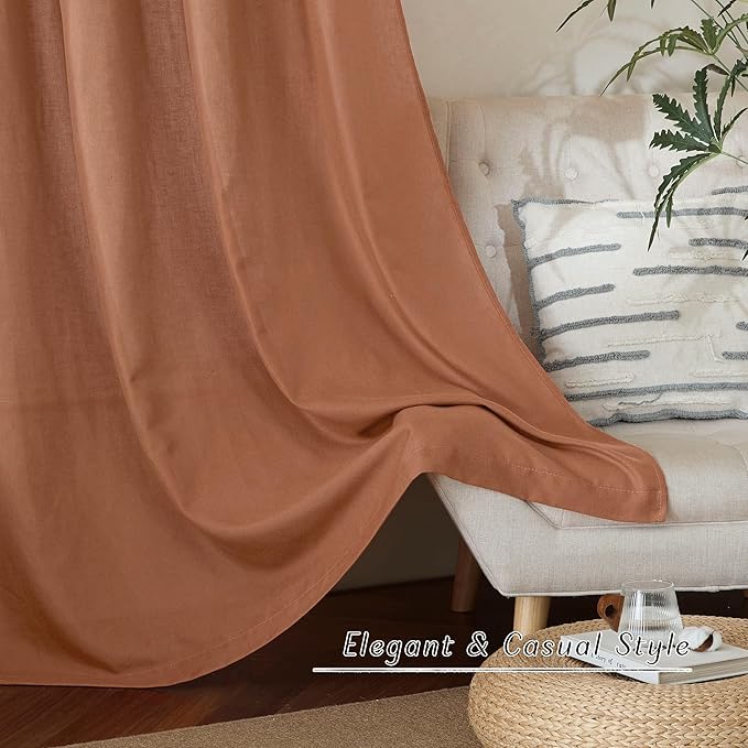 NICETOWN Caramel Linen Curtains for Kitchen, Thick Flax Small Window Treatments Semi Sheer Privacy Assured with Light Through for Cafe/Bathroom, W55 x L36, 2 Panels