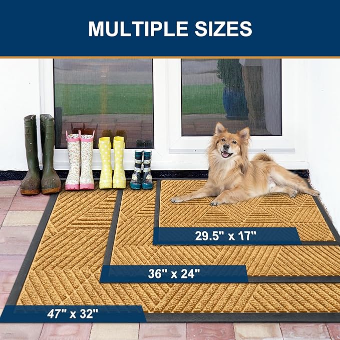 Smiry Front Door Mat Outside Entrance, Heavy Duty Sturdy Natural Rubber Doormat, Trap Dirt and Moisture, Easy Clean Low Profile Welcome Floor Mats for Indoor Outdoor Entry, 35X23 Inch, Creamy Yellow