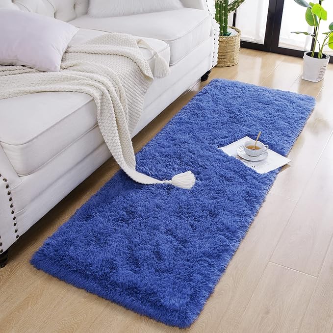 Chicrug Soft Runner Rug for Bedroom Living Room Plush Fluffy Rugs 2x6 Feet, Shag Furry Runner Rug Carpet Non Shedding for Nursery Children Kids Girls Room Home Decorative, Navy