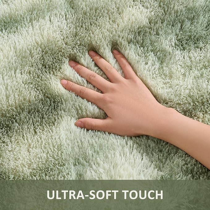 Ophanie Green and White Area Rugs for Living Room 6x9, Fluffy Shag Large Fuzzy Plush Soft Carpets, Floor Shaggy Rugs for Bedroom, Carpet for Kids Boys Girls Dorm Nursery Home Decor Aesthetic