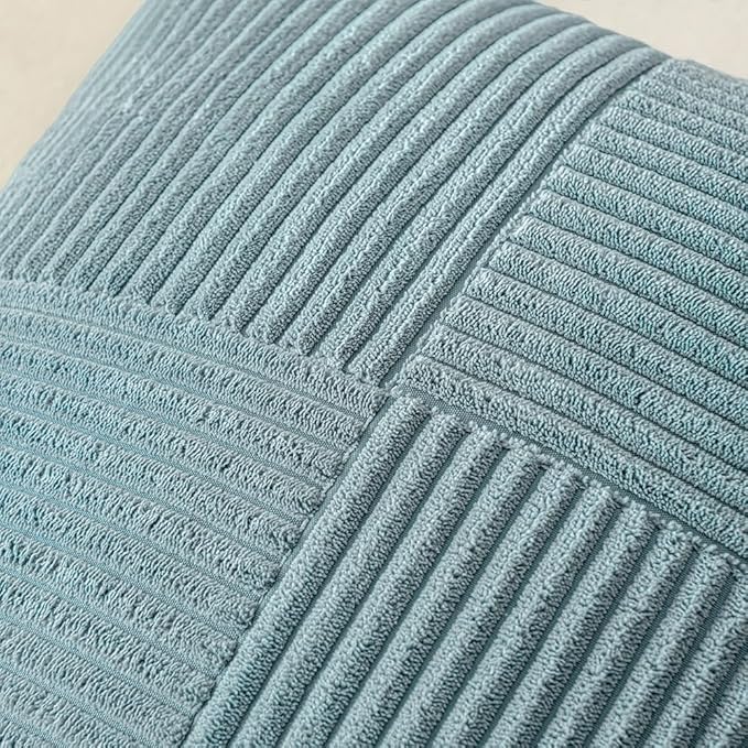 MIULEE Sky Blue Decorative Euro Sham Pillow Covers 24x24 Inch for Bed Couch Sofa Pack of 2 Boho Farmhouse Throw Pillows Soft Cross Corduroy Patchwork Textured Cushion Cases