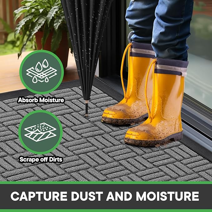 Mibao Front Door Mat, Heavy Duty Durable Welcome Mat for Outdoor Indoor, Dirt Trapper Waterproof Super Absorbent Door Mat for Entryway Outside Patio Porch, 29.5" x 17", Light Grey